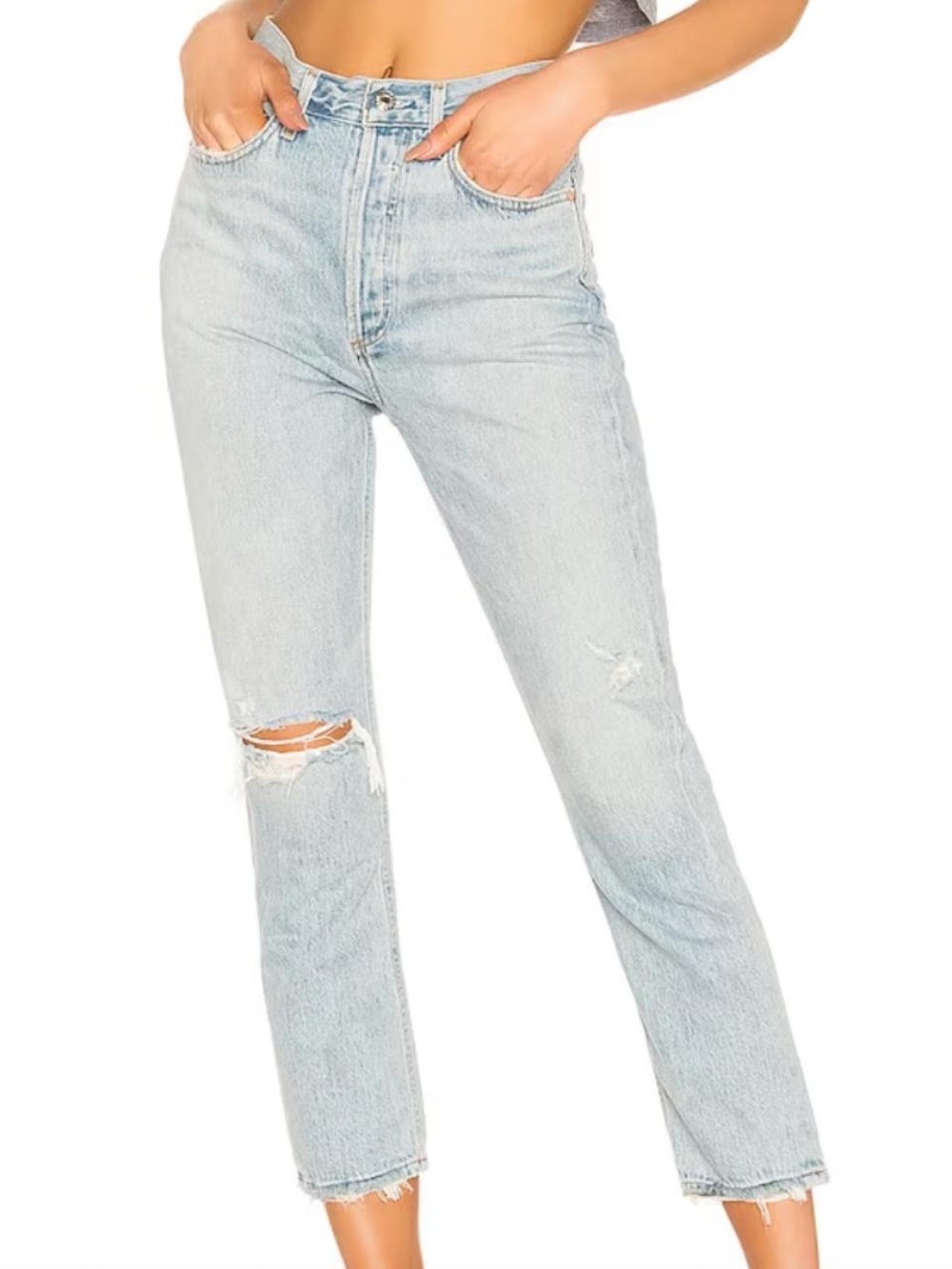 Agolde Riley High-Rise Distressed Straight Leg Cropped Jeans 24